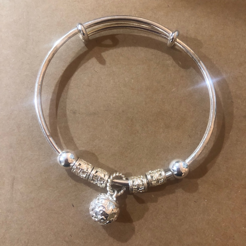 Sterling Silver Plated Jingle Bell Adjustable Bangle Charm Bracelet
